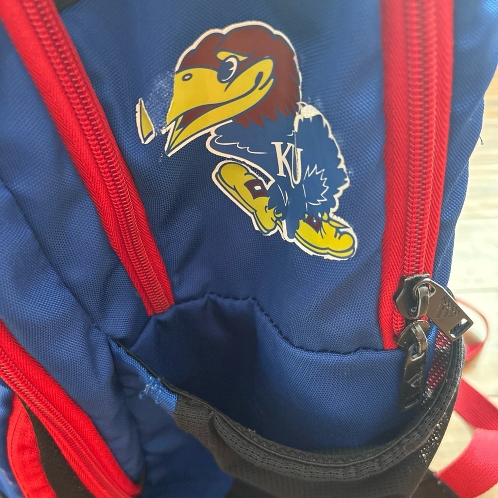Adidas KU Jayhawks Student Backpack Bookbag Multi Pouches Laptop Red Blue - Picture 4 of 15